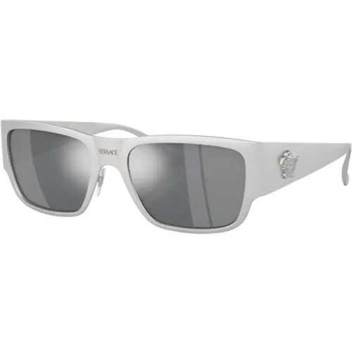 Silberne Sonnenbrille mit Originalzubehör , Herren, Größe: 56 MM - Versace - Modalova