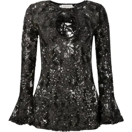 Schwarzes Pailletten-Spitzen Cut-Out Top - Nina Ricci - Modalova