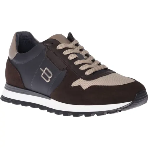 Trainers in dark brown and taupe suede and fabric - Baldinini - Modalova