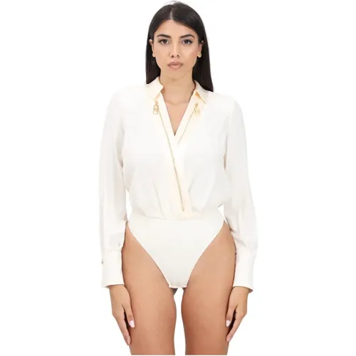 Weißer Bodysuit mit Hohen Satinmanschetten , Damen, Größe: 2XL - Elisabetta Franchi - Modalova