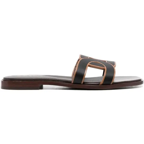 Leather Slide Sandals with Contrast Trim , female, Sizes: 3 UK, 5 UK, 5 1/2 UK, 4 UK, 2 UK, 8 UK, 3 1/2 UK, 7 UK, 4 1/2 UK, 6 UK - TOD'S - Modalova