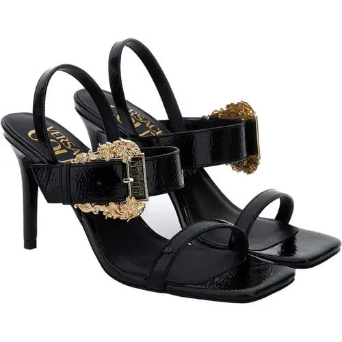 Schwarze Sandalen mit Goldener Schnalle - Versace - Modalova