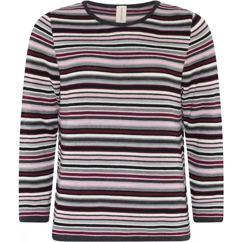 Striped 3/4 Sleeve Pullover Blouse Grey/Bourg , female, Sizes: 2XL, L, M, XL, S - Skovhuus - Modalova