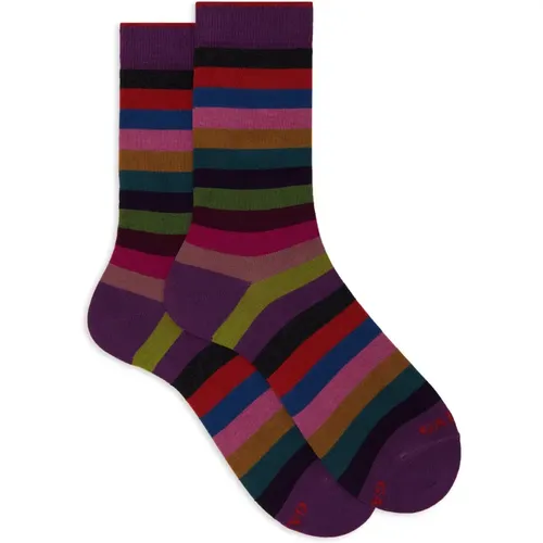 Kurze fuchsia Baumwollsocken für Herren mit gleichmäßigen Streifen - Gallo - Modalova