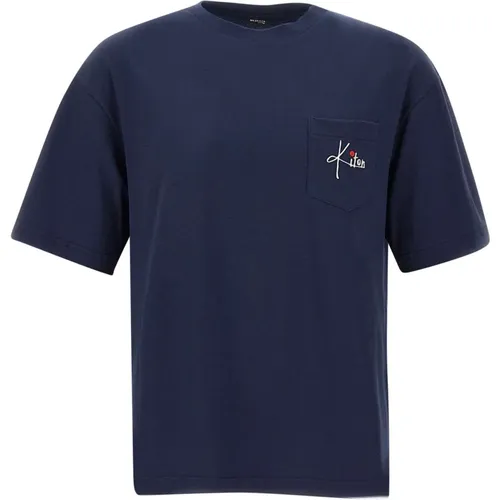 Mens Navy Cotton T-shirt with Logo Pocket , male, Sizes: L, M - Kiton - Modalova