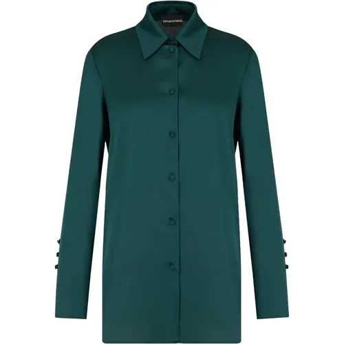 Satin Crepe Classic Collar Shirt , Damen, Größe: M - Emporio Armani - Modalova