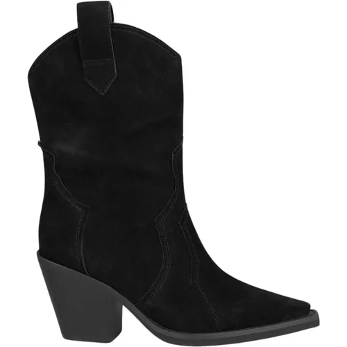 Leather ankle boots with pointed toe and block heel , female, Sizes: 2 UK, 8 UK, 4 UK, 5 UK - Alma en Pena - Modalova