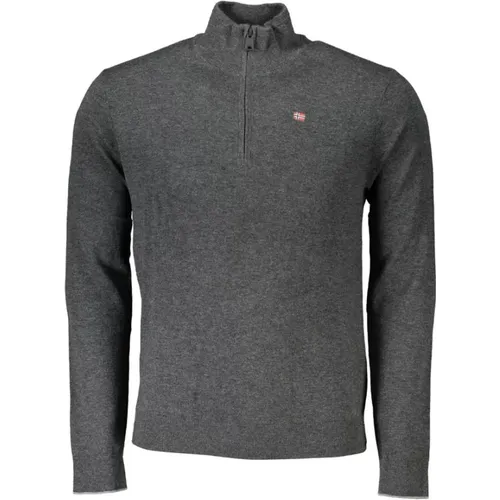 Grauer bestickter Halb-Zip Pullover , Herren, Größe: 3XL - Napapijri - Modalova