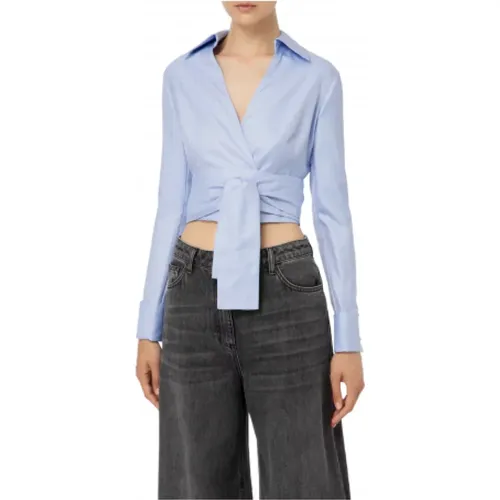Blau-weißes Chevron Crop Shirt , Damen, Größe: S - Elisabetta Franchi - Modalova
