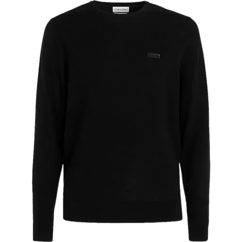 Schwarzer Merino Pullover Moderner Stil , Herren, Größe: S - Calvin Klein - Modalova