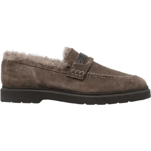 Shearling-lined suede loafers , female, Sizes: 7 UK - BRUNELLO CUCINELLI - Modalova