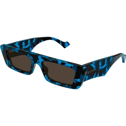 Blau Havana/Braune Sonnenbrille , Herren, Größe: 54 MM - Gucci - Modalova