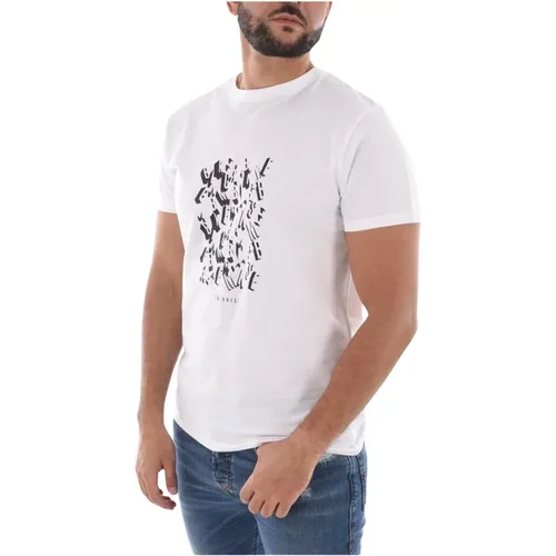 Bedrucktes Baumwoll-T-Shirt - Weiß Rundhals Kurzarm , Herren, Größe: M - Bikkembergs - Modalova