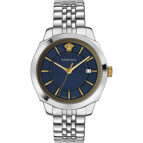 Icon Classic Blue Stainless Steel Watch , male, Sizes: ONE SIZE - Versace - Modalova