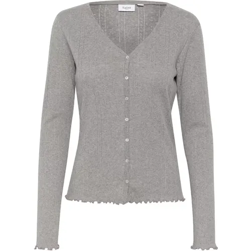 Grauer Quill Melange Cardigan Top , Damen, Größe: M - Saint Tropez - Modalova