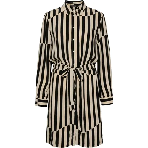 Irregular Stripes Beige Shirt Dress , female, Sizes: XS - Soaked in Luxury - Modalova
