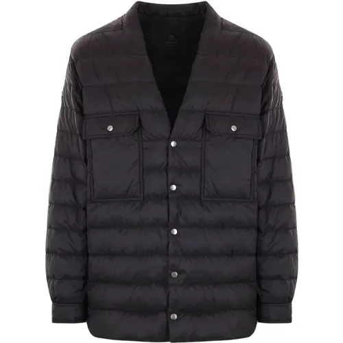 Schwarzer Nylon V-Ausschnitt Mantel Rick Owens - Moncler - Modalova