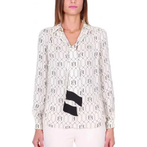 Printed Viscose Shirt with Scarf , female, Sizes: S, M - Elisabetta Franchi - Modalova