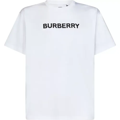 Weiße gerippte Crewneck T-Shirts und Polos , Herren, Größe: 2XL - Burberry - Modalova