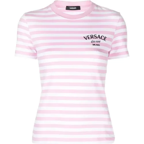 Nautische Streifen Logo T-Shirt , Damen, Größe: XS - Versace - Modalova