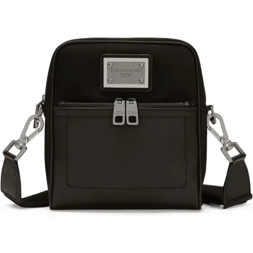 Cross Body Bags,Schwarze Nylon Umhängetasche mit Metall-Logo-Plakette - Dolce & Gabbana - Modalova