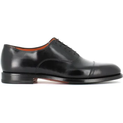 Schwarze Oxford Flache Schuhe , Herren, Größe: 43 1/2 EU - Santoni - Modalova