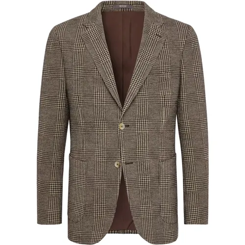 Prince of Wales Check Jacke aus Baumwoll-Wollmischung , Herren, Größe: L - Boggi Milano - Modalova