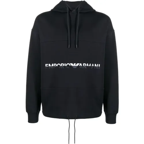 Logo-Embroidered Cotton Hoodie , male, Sizes: L - Emporio Armani - Modalova