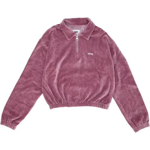 Chenille High Neck Sweatshirt Flieder , Damen, Größe: M - Obey - Modalova