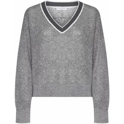 Sequin Embellished V-Neck Sweater , female, Sizes: L - BRUNELLO CUCINELLI - Modalova
