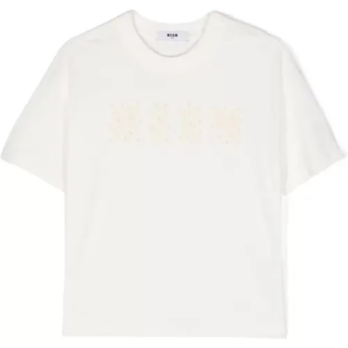 Cremefarbenes Jersey-T-Shirt für Mädchen - Msgm - Modalova