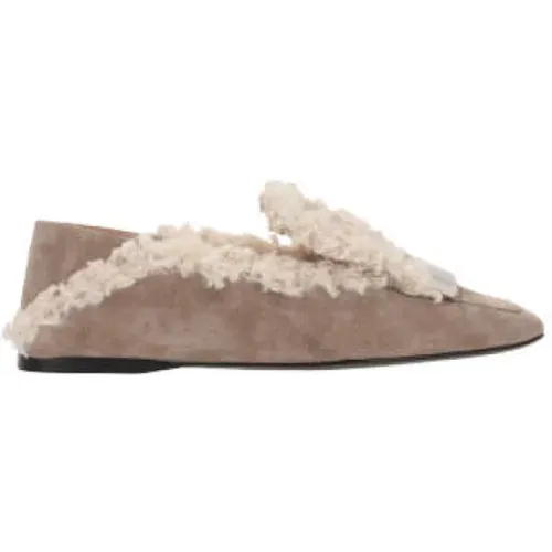 Grey Suede Slipper with Silver Metal Detail , female, Sizes: 5 UK, 4 1/2 UK, 3 UK, 6 UK, 7 UK, 5 1/2 UK - Sergio Rossi - Modalova