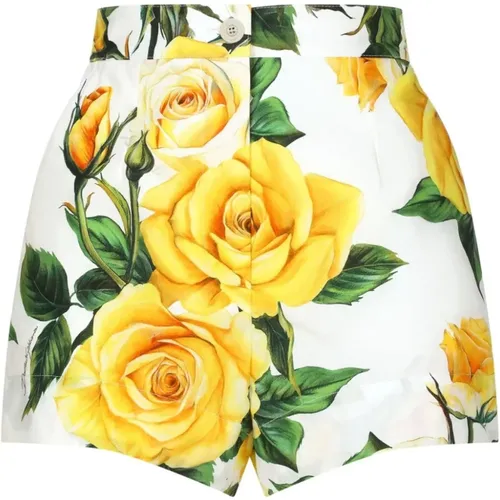 High-Waisted Rose Print Shorts , female, Sizes: S - Dolce & Gabbana - Modalova