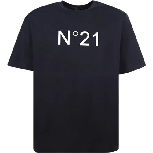 Crew-neck T-shirt with Contrasting Logo , male, Sizes: M, XL, 2XL, L - N21 - Modalova