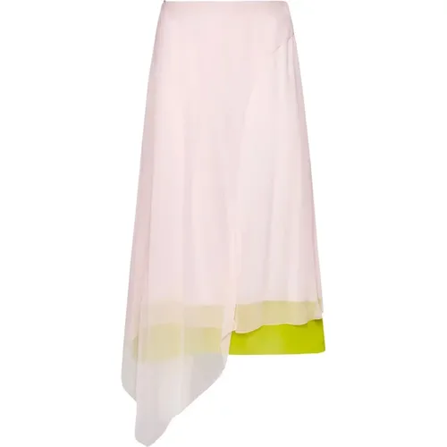 Silk Asymmetric Hem Midi Skirt , female, Sizes: S - Fendi - Modalova