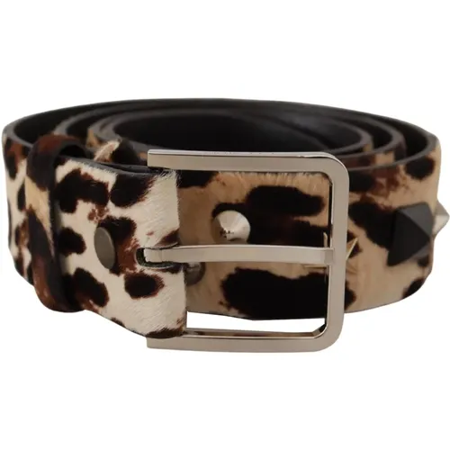 Leopard Print Studded Belt , male, Sizes: 95 CM - Dolce & Gabbana - Modalova