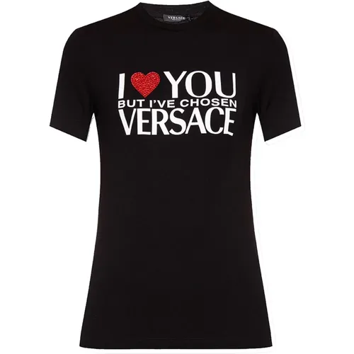 Stilvolles Schwarzes Logo T-Shirt,Liebe T-Shirt - Versace - Modalova