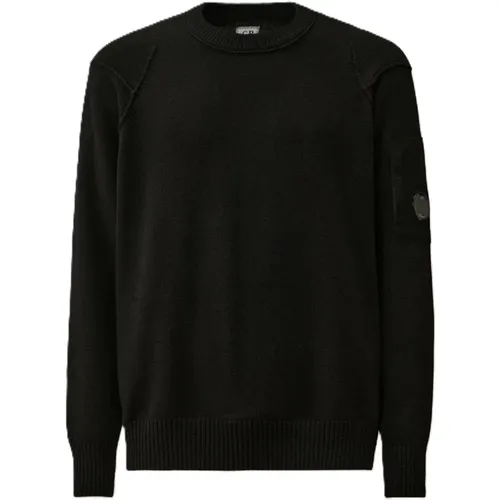 Schwarzer Lamswoll-Rundhalsausschnittpullover , Herren, Größe: L - C.P. Company - Modalova