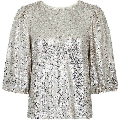 Pale Gold Sequin Blouse , female, Sizes: M - NEO NOIR - Modalova