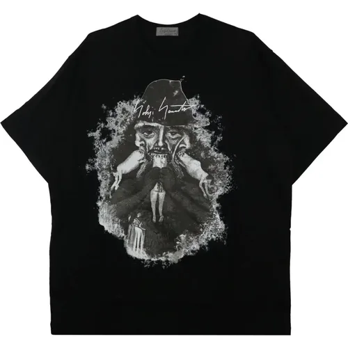 Schwarzes Grafik-Print Baumwoll-T-Shirt , Herren, Größe: L - Yohji Yamamoto - Modalova