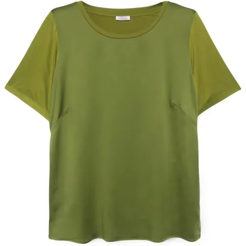 Satin und Jersey T-Shirt , Damen, Größe: XL - Fiorella Rubino - Modalova