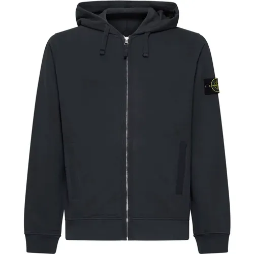 Grauer Hoodie mit Reißverschluss und Logo , Herren, Größe: S - Stone Island - Modalova