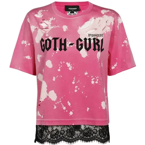 Fuchsia T-Shirt for Women - High-Quality Stylish , female, Sizes: M, XS, S - Dsquared2 - Modalova