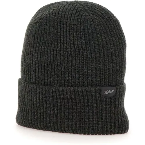 Waldgrüne Wollmischung Beanie Mütze , Herren, Größe: L - Woolrich - Modalova