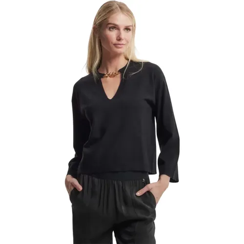 V-Ausschnitt Pullover mit Kettendetail , Damen, Größe: L - Kocca - Modalova