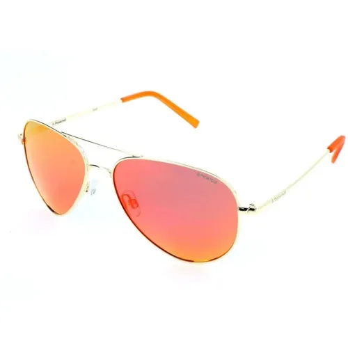 Goldene Metallsonnenbrille mit rotem Glas - Polaroid - Modalova