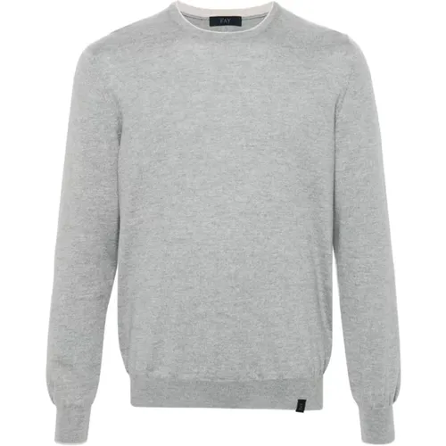 Light Grey Sweater with Contrast Patches , male, Sizes: M, S, L, XL, 2XL - Fay - Modalova