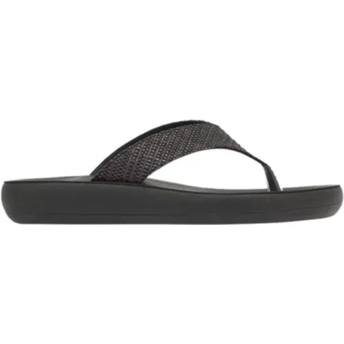 Schwarze Raffia Keilabsatz Flip-Flops - Ancient Greek Sandals - Modalova
