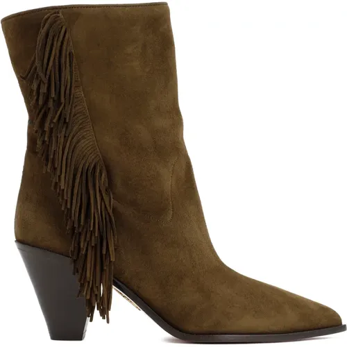 Green Suede Ankle Boots Fringed Cuban , female, Sizes: 3 UK, 7 UK, 5 UK, 6 1/2 UK - Aquazzura - Modalova