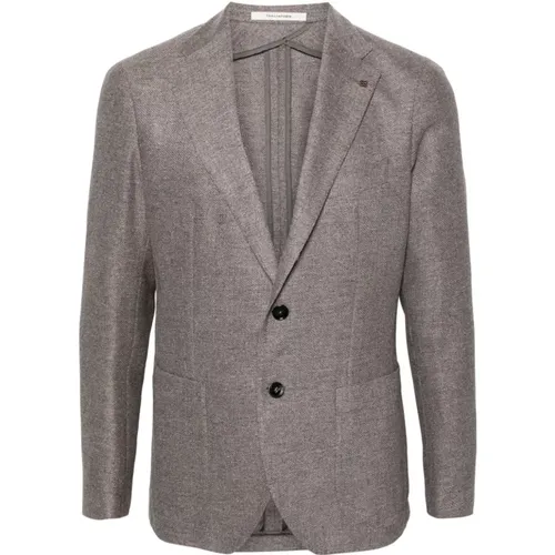 Textured Dove Grey Jacket Brooch Detail , male, Sizes: S, L - Tagliatore - Modalova